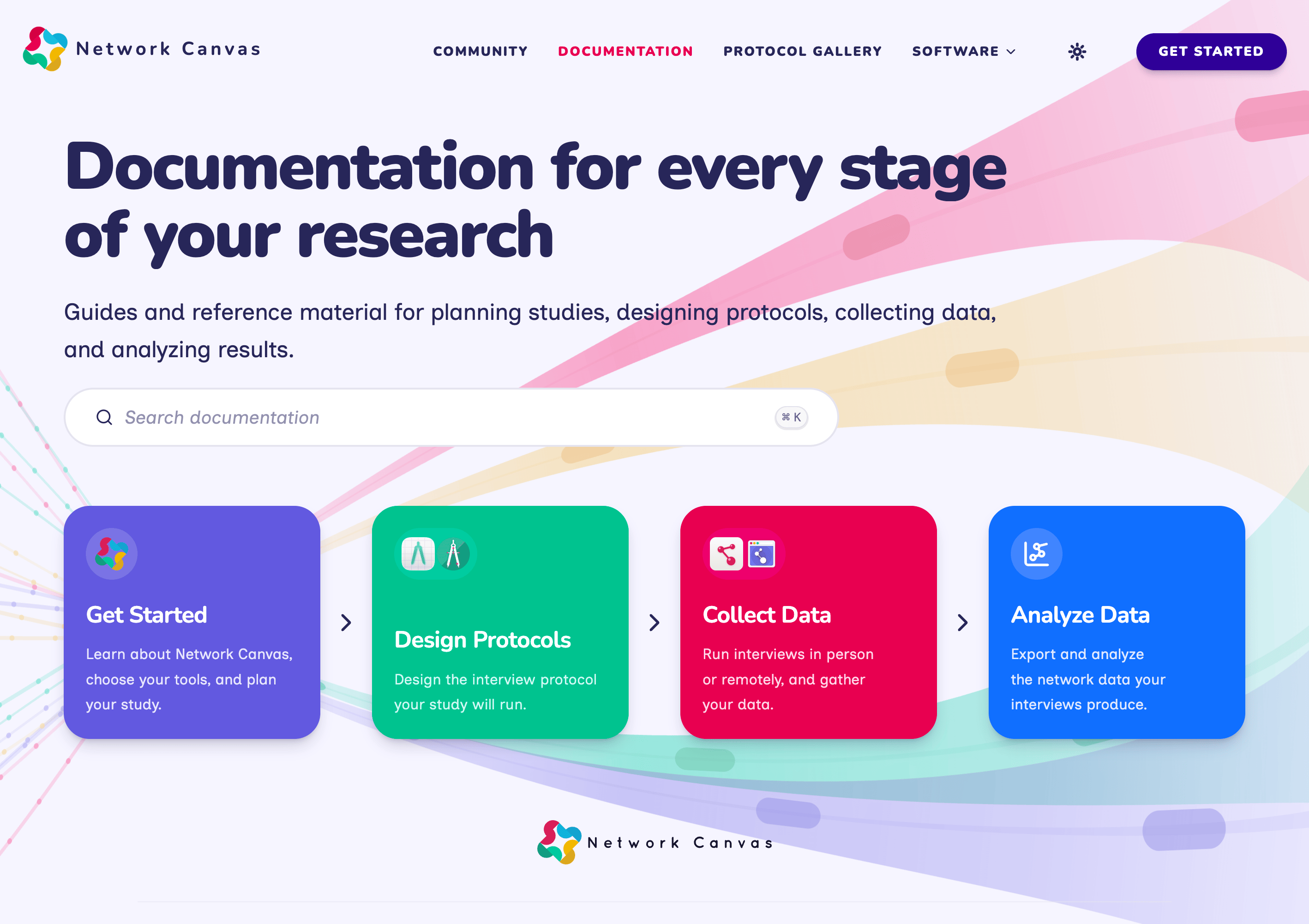 The redesigned Network Canvas documentation homepage
